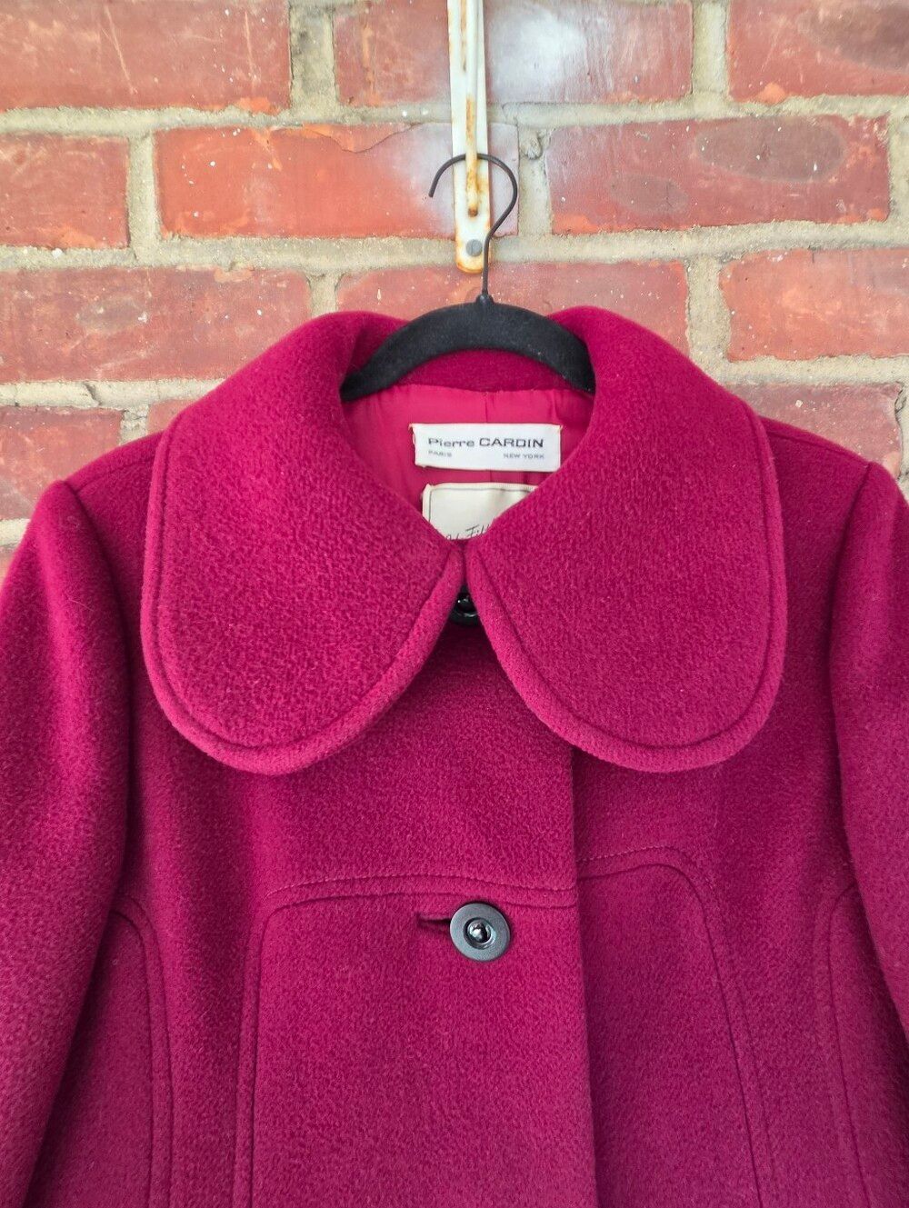 Pierre Cardin VTG Rare Saks Fifth Mod Coat Teardrop pockets Burgundy Small - Picture 5 of 13